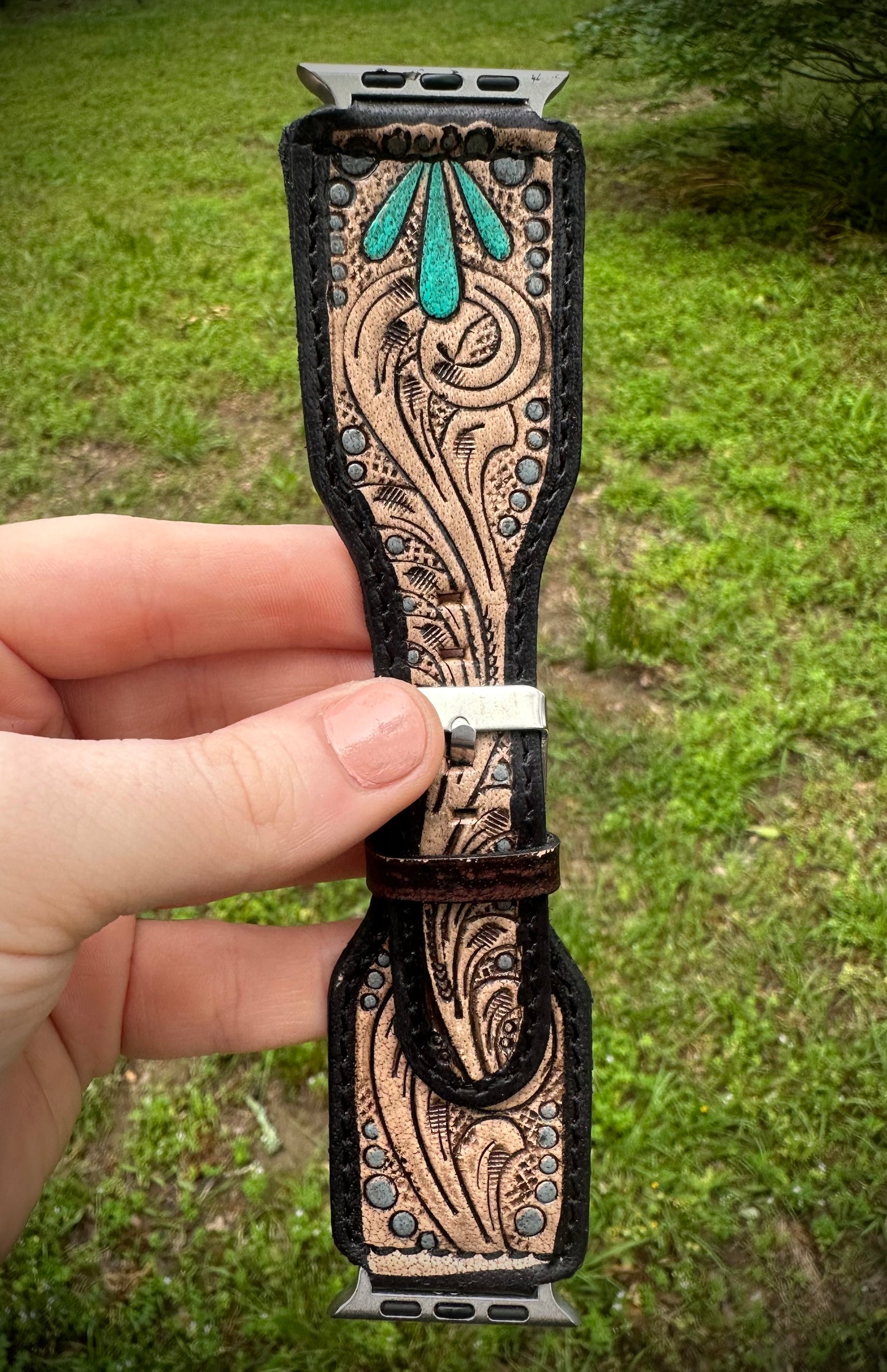 Tooled Leather Scroll Apple Watch Band